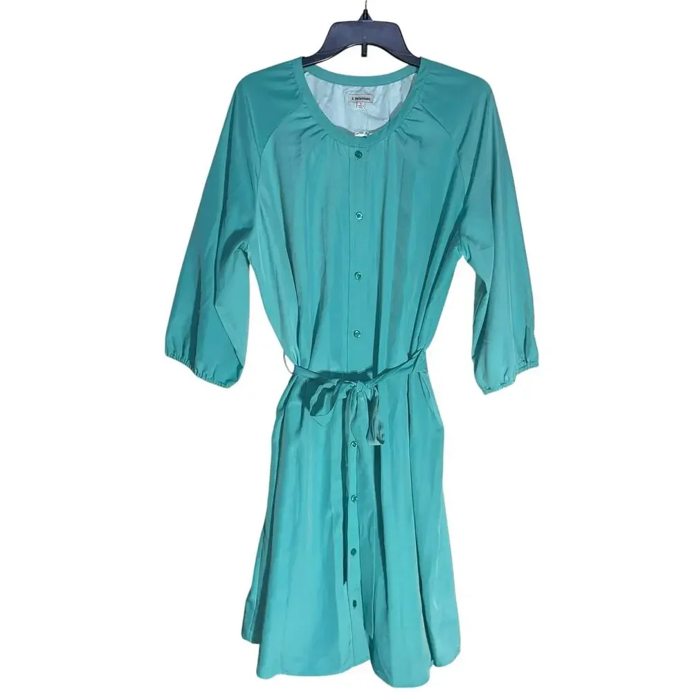 J. Peterman Aqua/Turquoise Button-Front Midi Dress - Picture 4 of 9